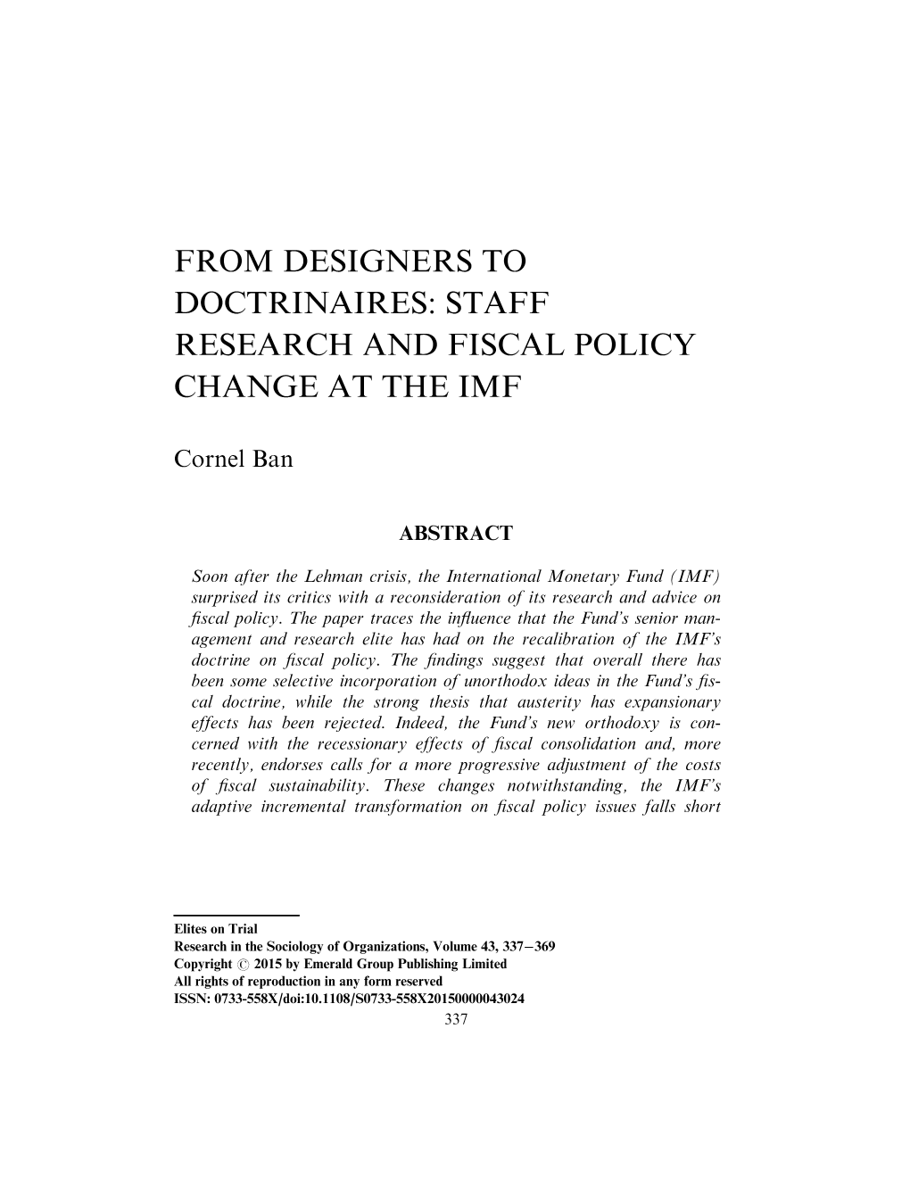 From Designers to Doctrinaires: Staff Research and Fiscal Policy Change at the Imf