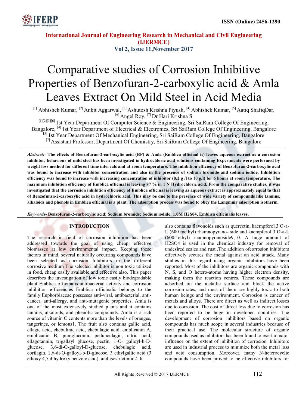 Comparative Studies of Corrosion Inhibitive Properties of Benzofuran