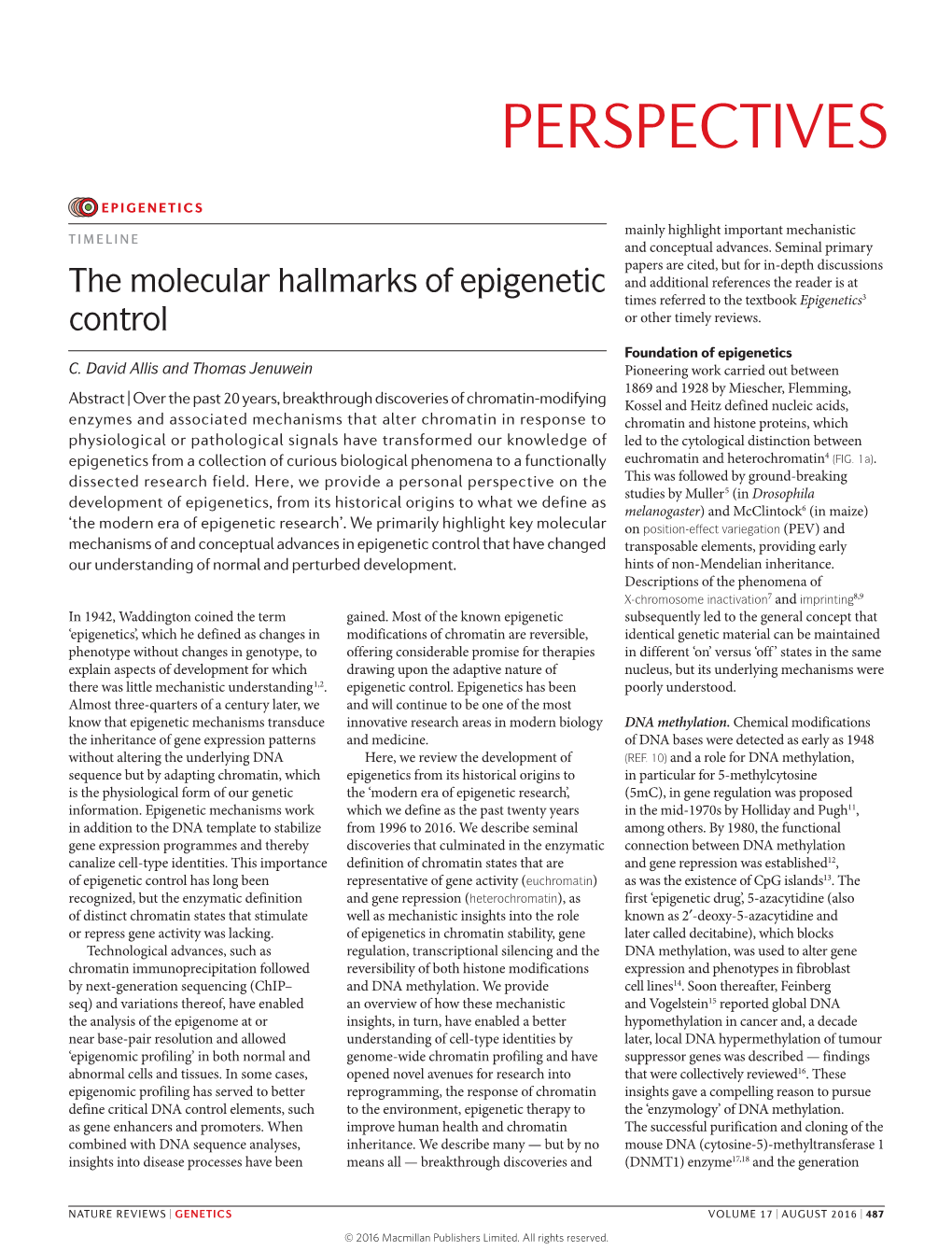 The Molecular Hallmarks of Epigenetic Control