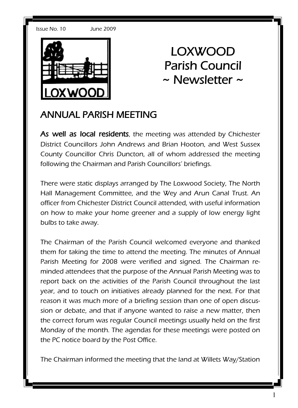 LOXWOOD Parish Council ~ Newsletter ~