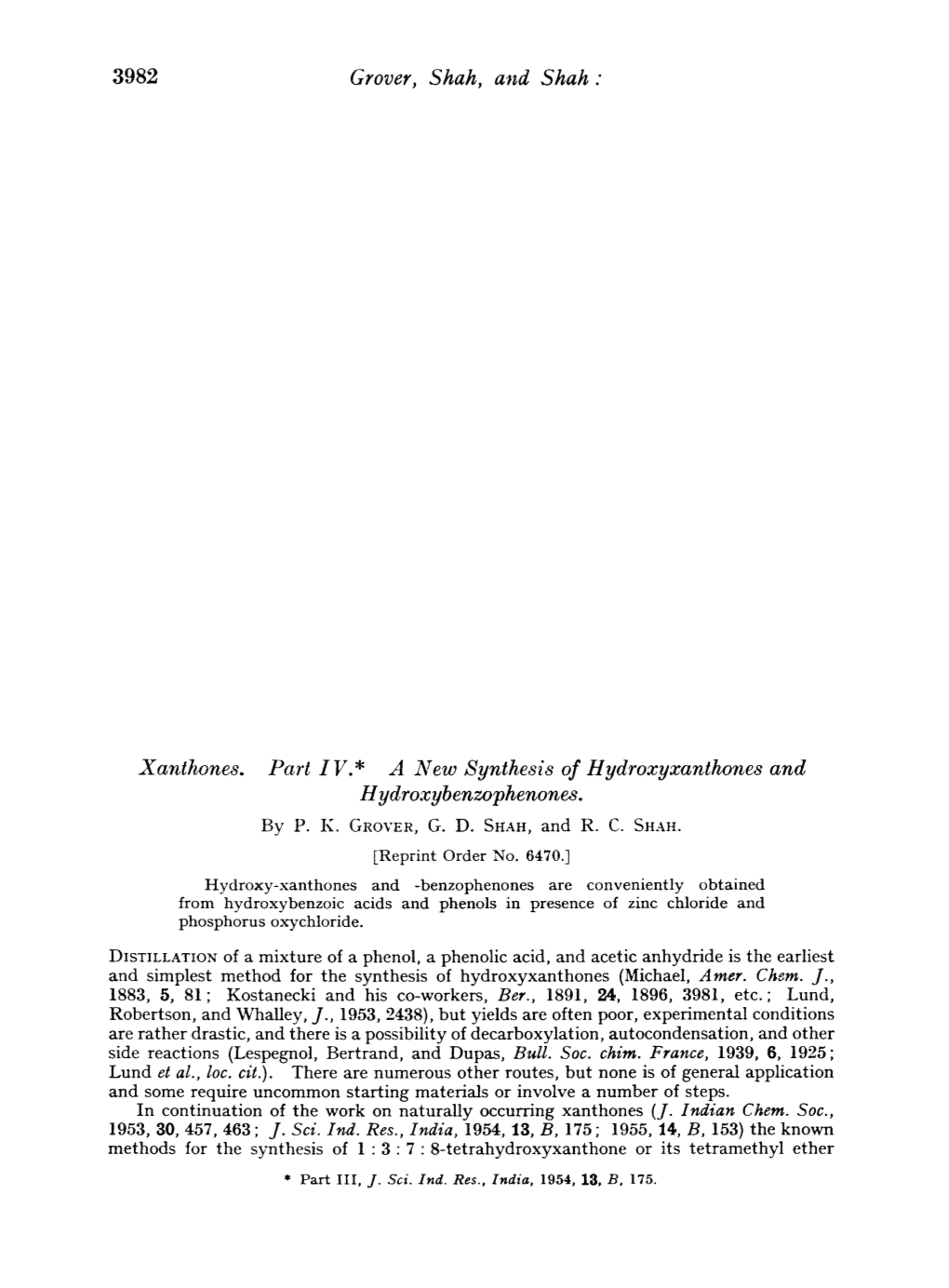 Xanthones. Part I V.* a New Synthesis of Hydroxyxanthones and Hydrozybenzophenones