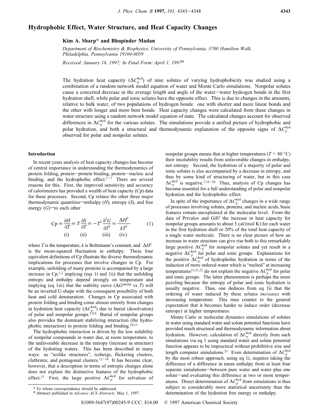 Hydrophobic Effect, Water Structure, and Heat Capacity Changes