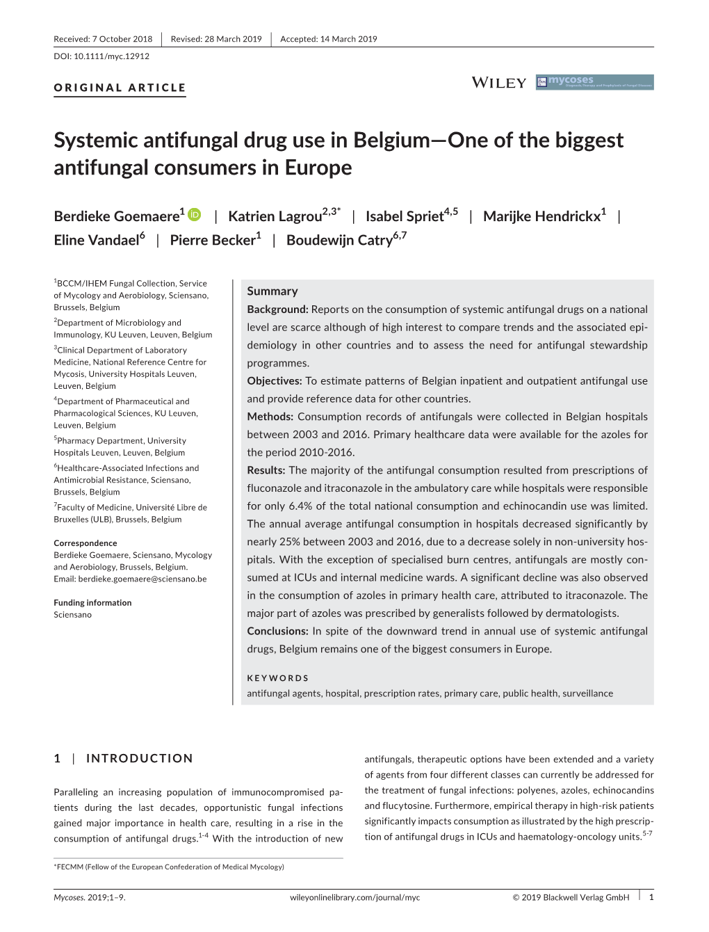 Systemic Antifungal Drug Use in Belgium—