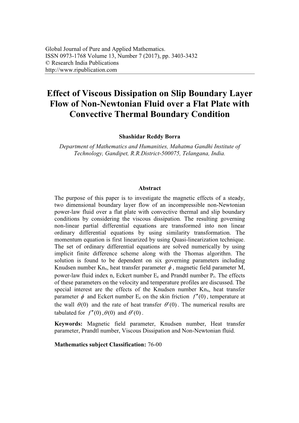 Effect of Viscous Dissipation on Slip Boundary Layer Flow of Non-Newtonian Fluid Over a Flat Plate with Convective Thermal Boundary Condition