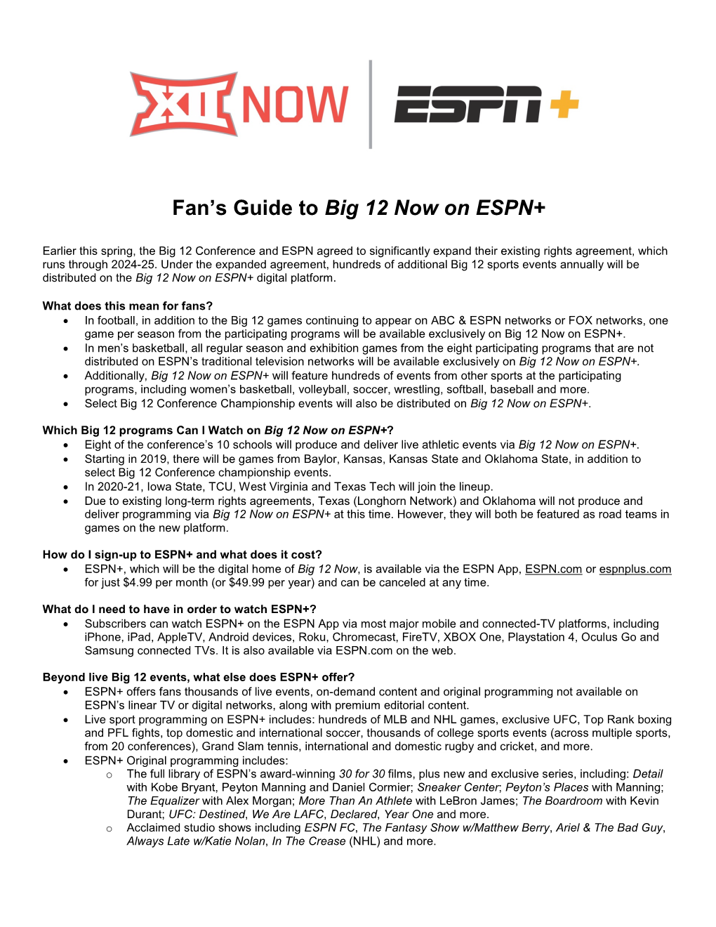 Fan's Guide to Big 12 Now on ESPN+