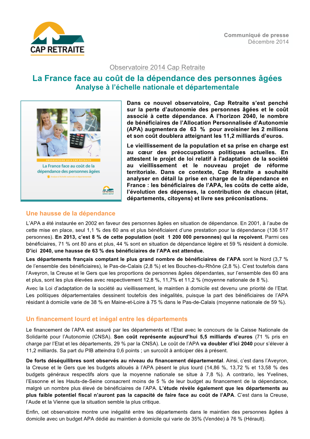 La France Face Au Coût De La Dépendance Des Personnes Âgées Analyse À L’Échelle Nationale Et Départementale