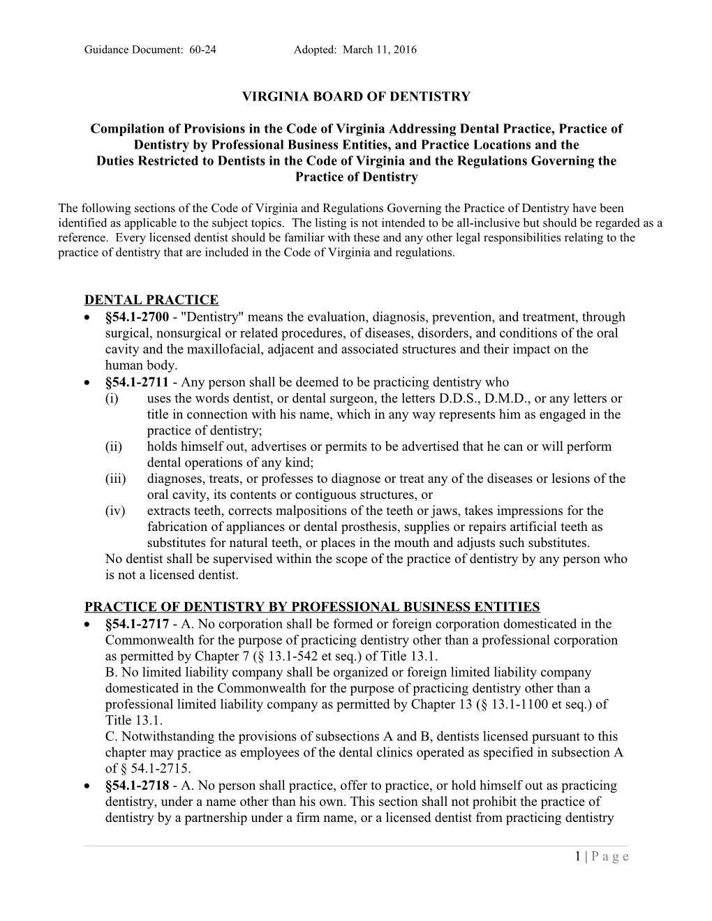 Guidance Document: 60-24 Adopted: March 11, 2016