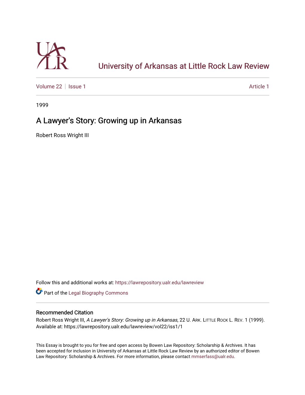 A Lawyer's Story: Growing up in Arkansas
