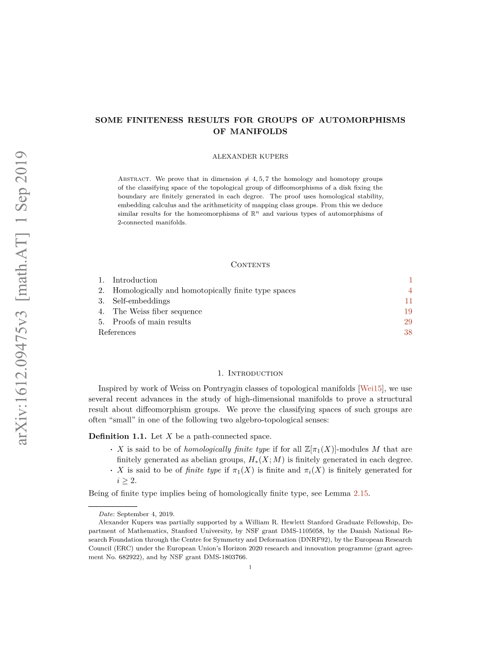 Some Finiteness Results for Groups of Automorphisms of Manifolds 3