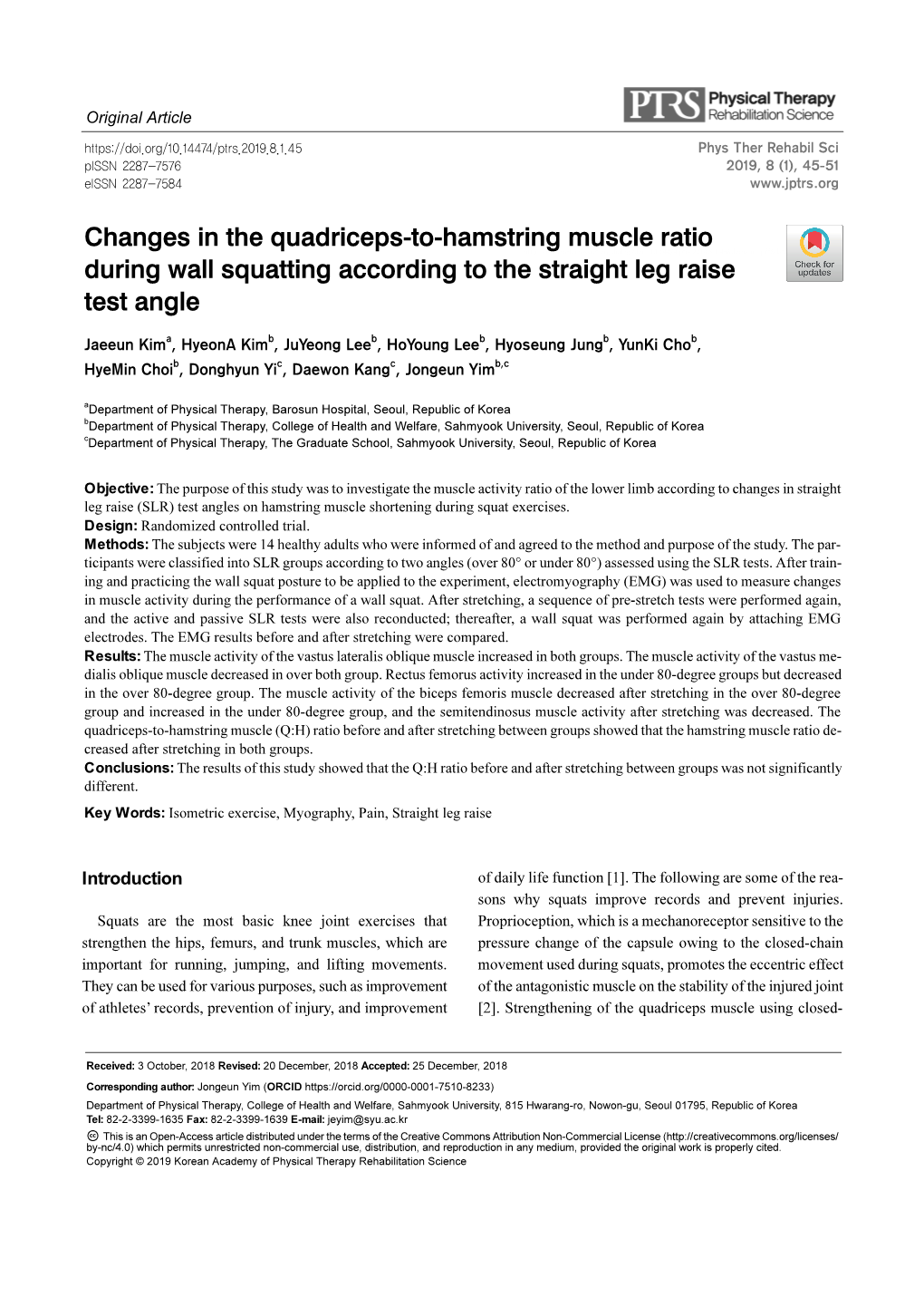 Changes in the Quadriceps-To-Hamstring Muscle