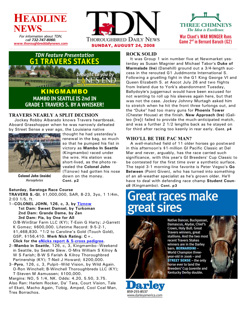 HEADLINE NEWS • 8/24/08 • PAGE 2 of 17 TDN Feature Presentation