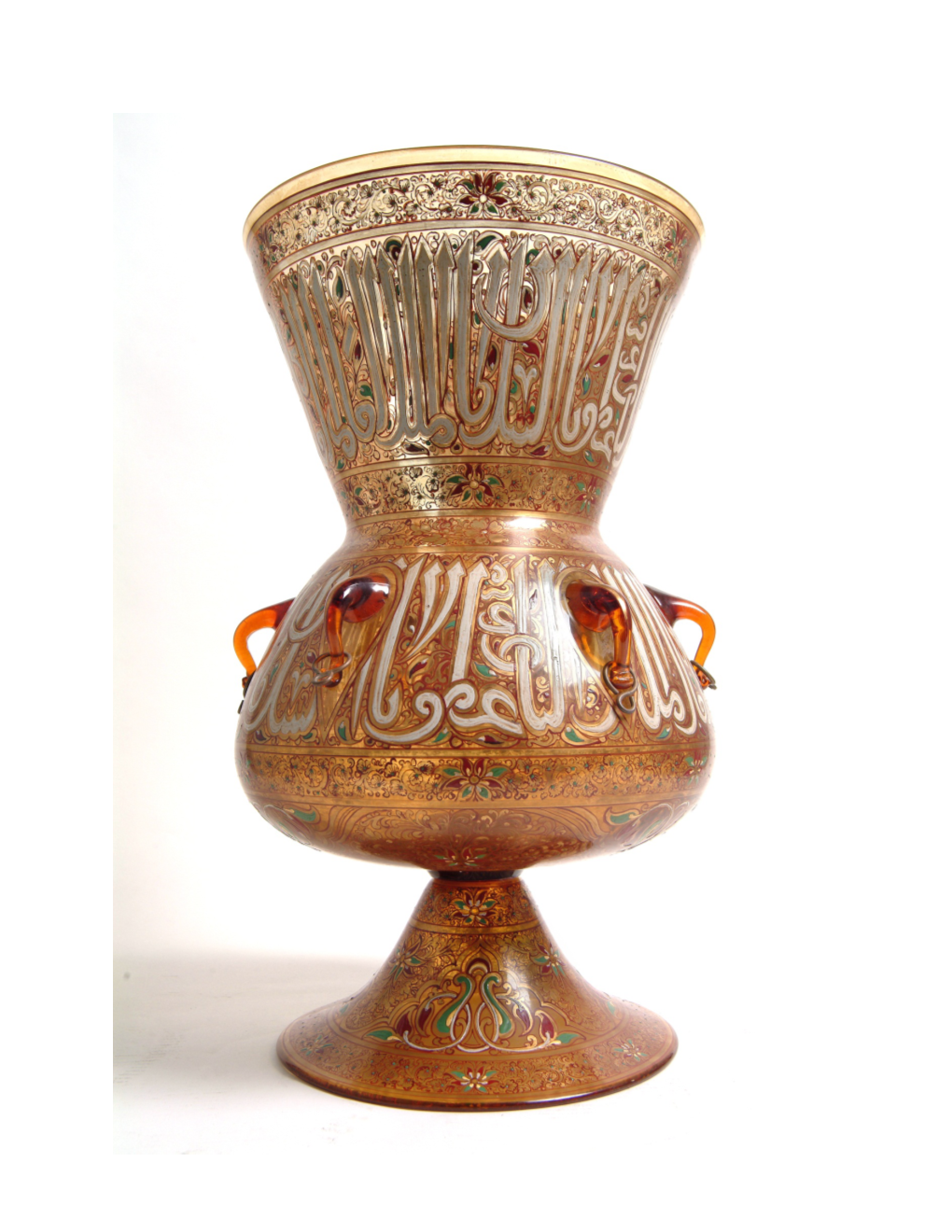 Extremely Rare Large Beautiful Amber Enamelled Mosque Lamp Glass
