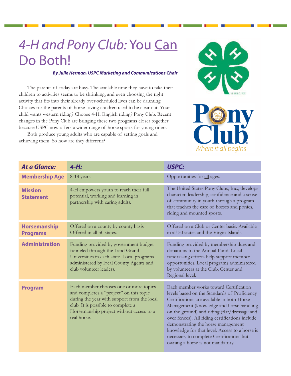 4-H and Pony Club:You Can Do Both!