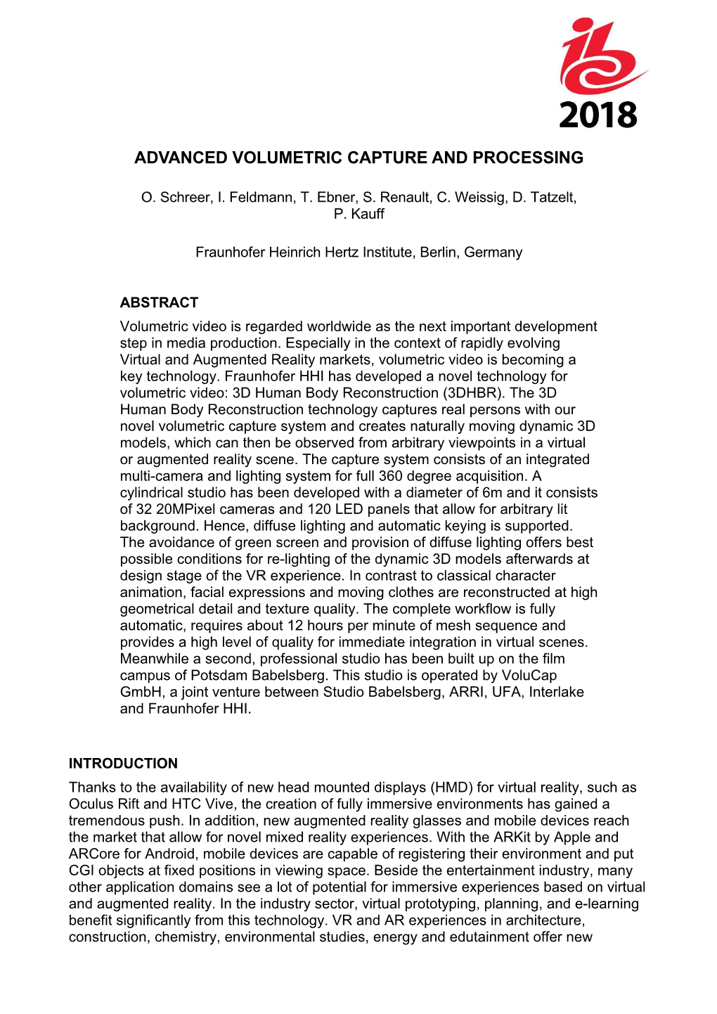 Advanced Volumetric Capture and Processing