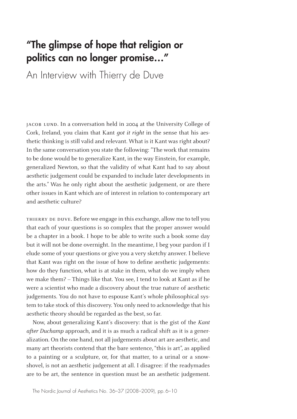 An Interview with Thierry De Duve