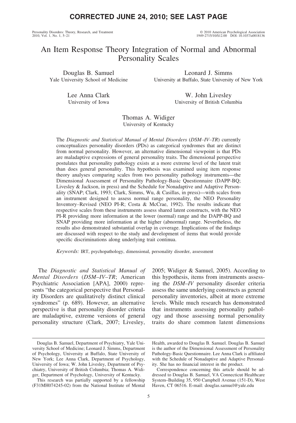 An Item Response Theory Integration of Normal and Abnormal Personality Scales