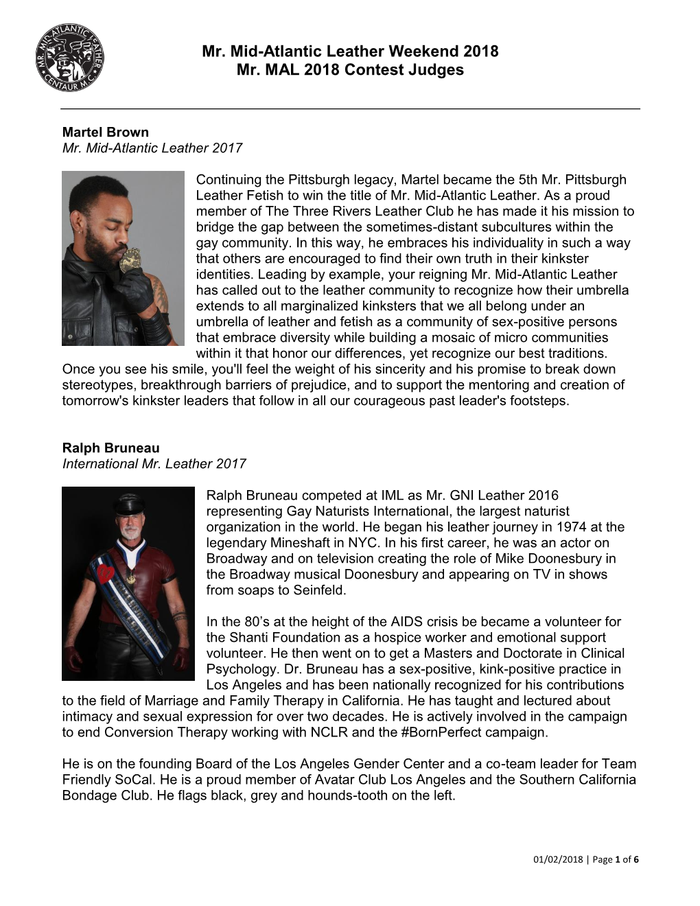 Mr. Mid-Atlantic Leather Weekend 2018 Mr. MAL 2018 Contest Judges