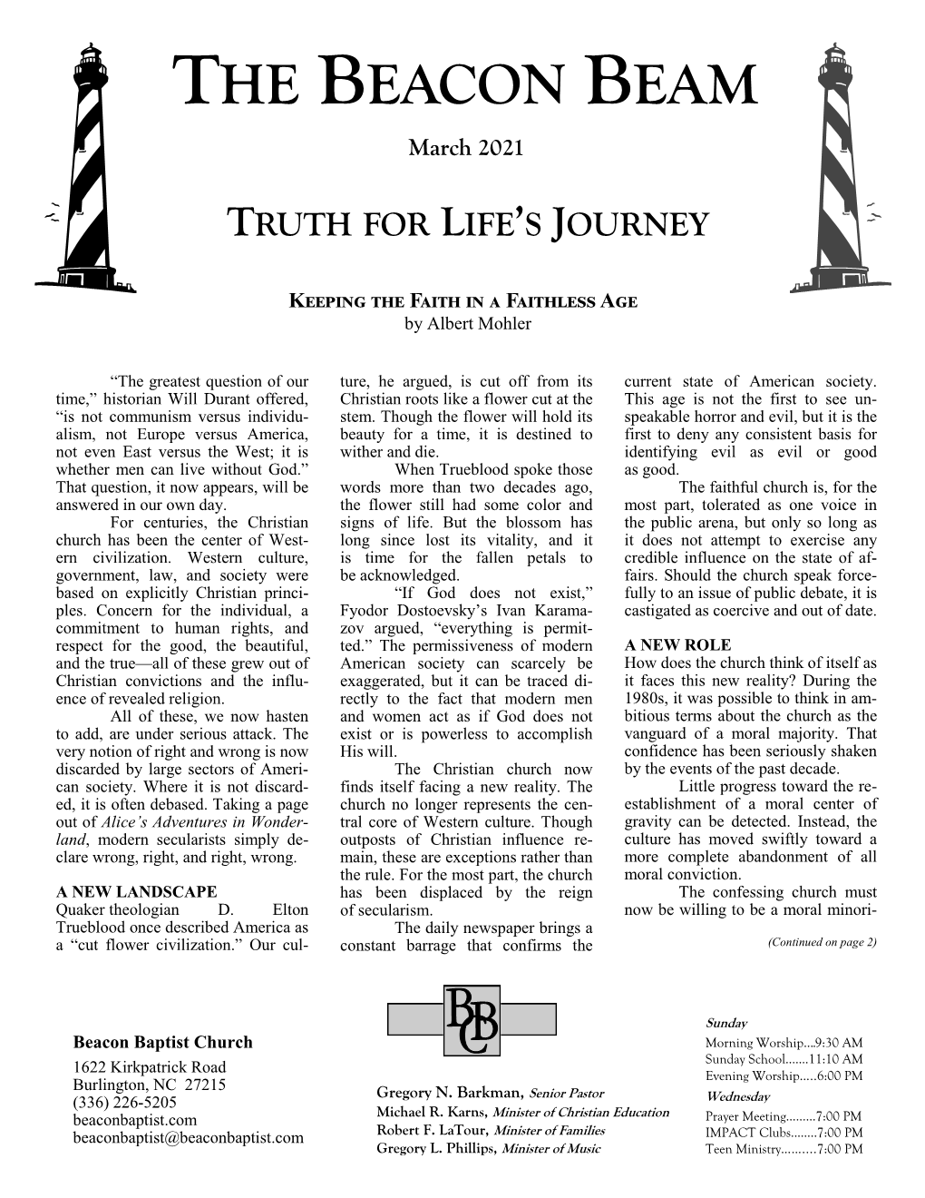 March 2021 Beam, Truth for Life's Journey By