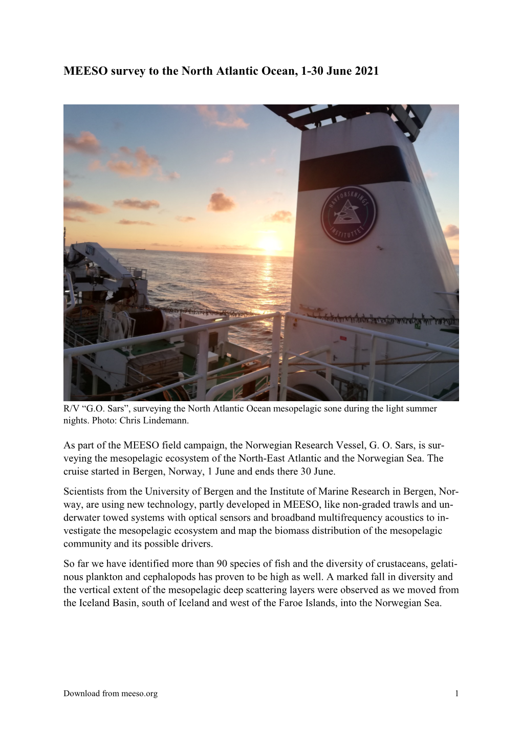 MEESO Survey to the North Atlantic Ocean, 1-30 June 2021