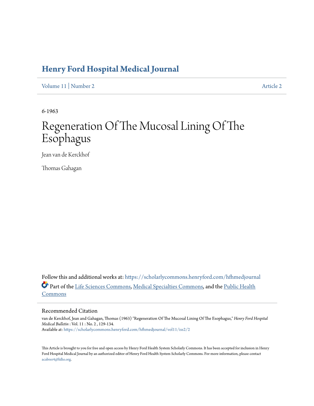 Regeneration of the Mucosal Lining of the Esophagus