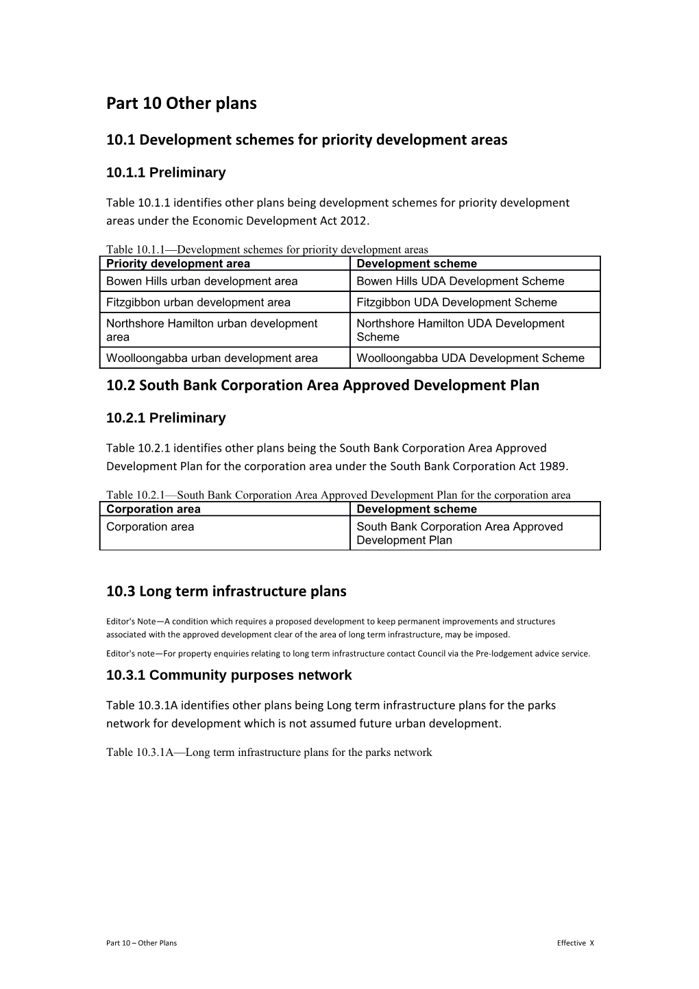 10.1 Development Schemes for Priority Development Areas