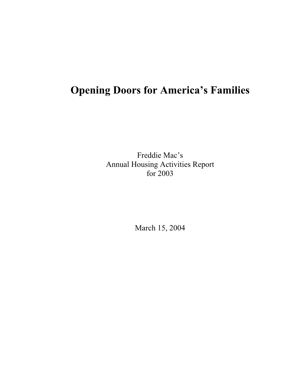 2003 Annual Housing Activities Report