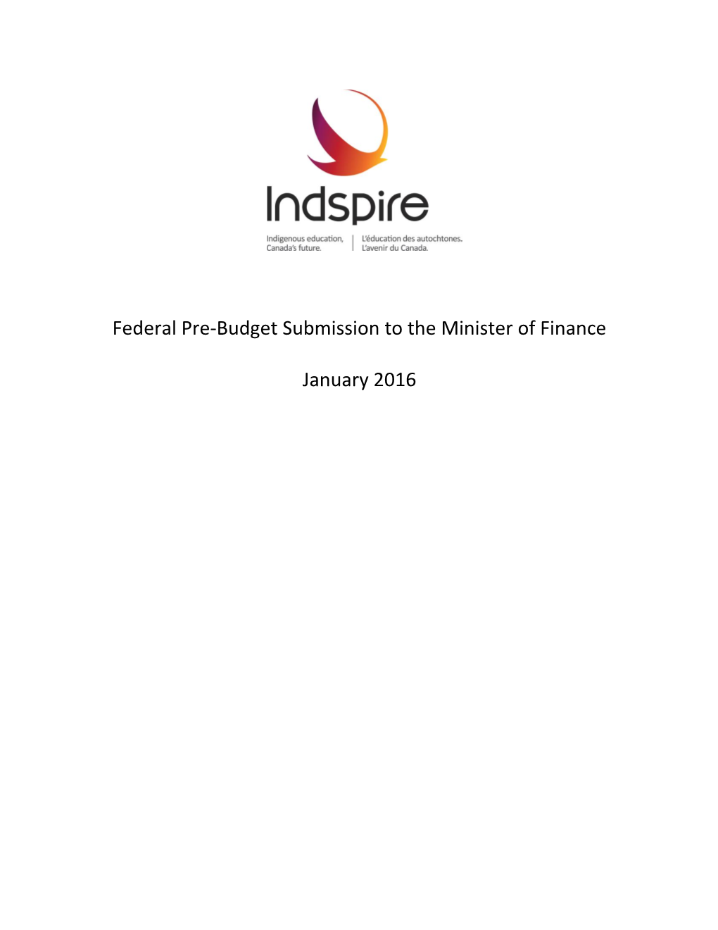 Federal Pre-Budget Submission to the Minister of Finance January 2016