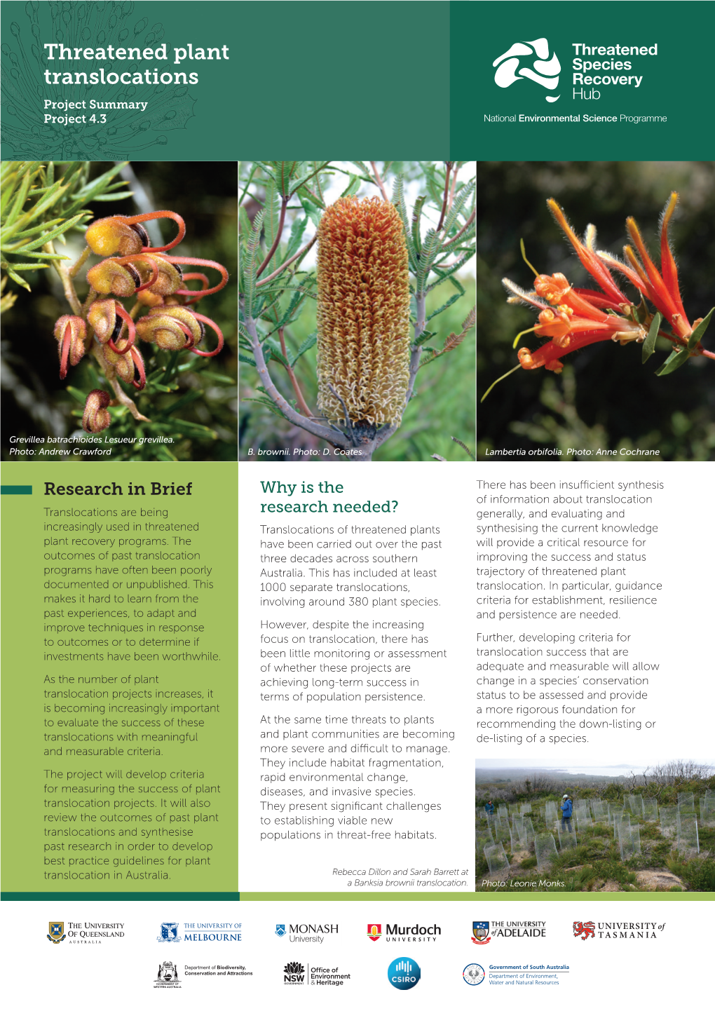 Threatened Plant Translocations Project Summary Project 4.3