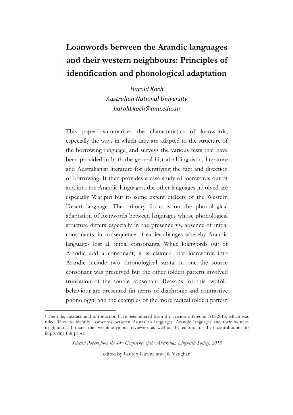 Loanwords Between the Arandic Languages and Their Western Neighbours: Principles of Identification and Phonological Adaptation