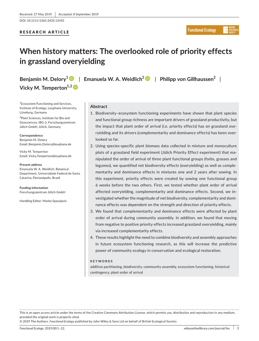 The Overlooked Role of Priority Effects in Grassland Overyielding