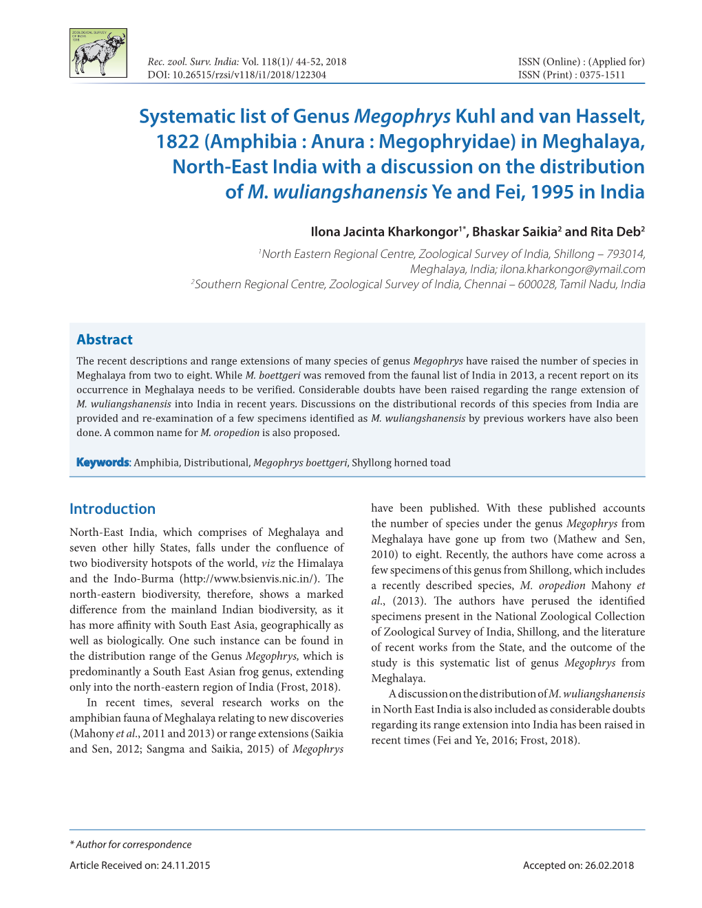 Systematic List of Genus Megophrys Kuhl and Van Hasselt, 1822