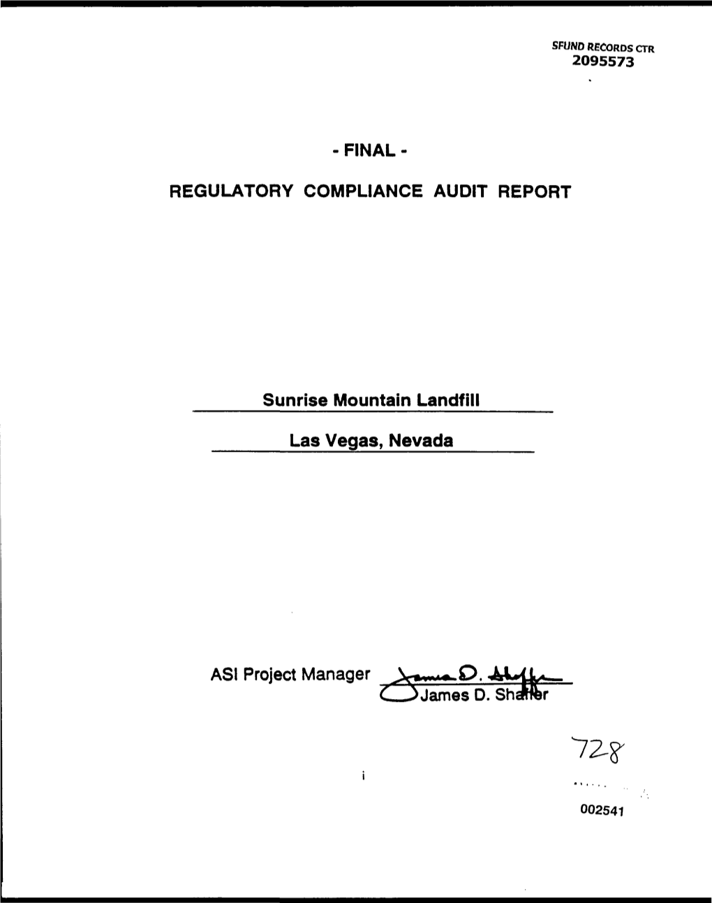 Sunrise Mountain Landfill 1999 Administrative Record