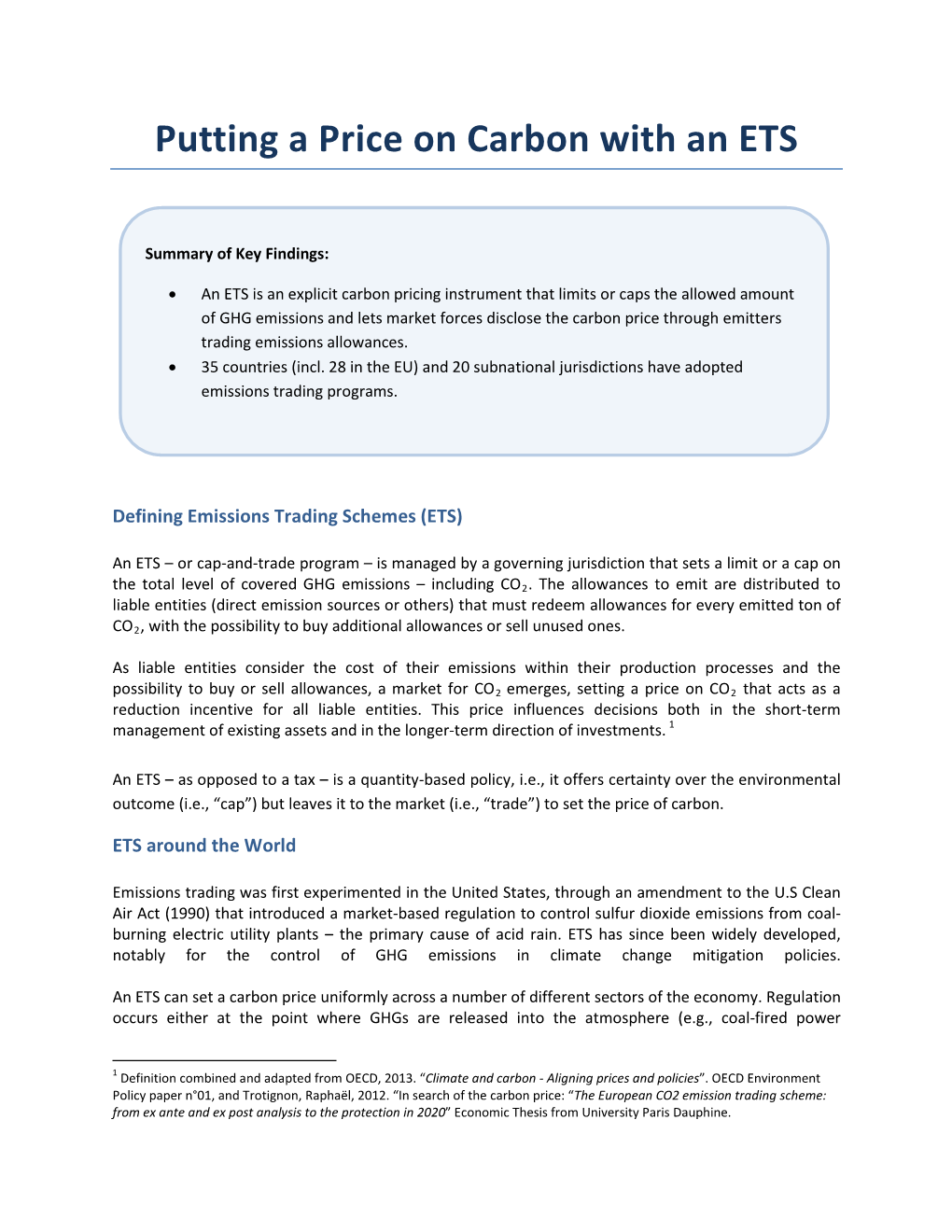 Putting a Price on Carbon with an ETS