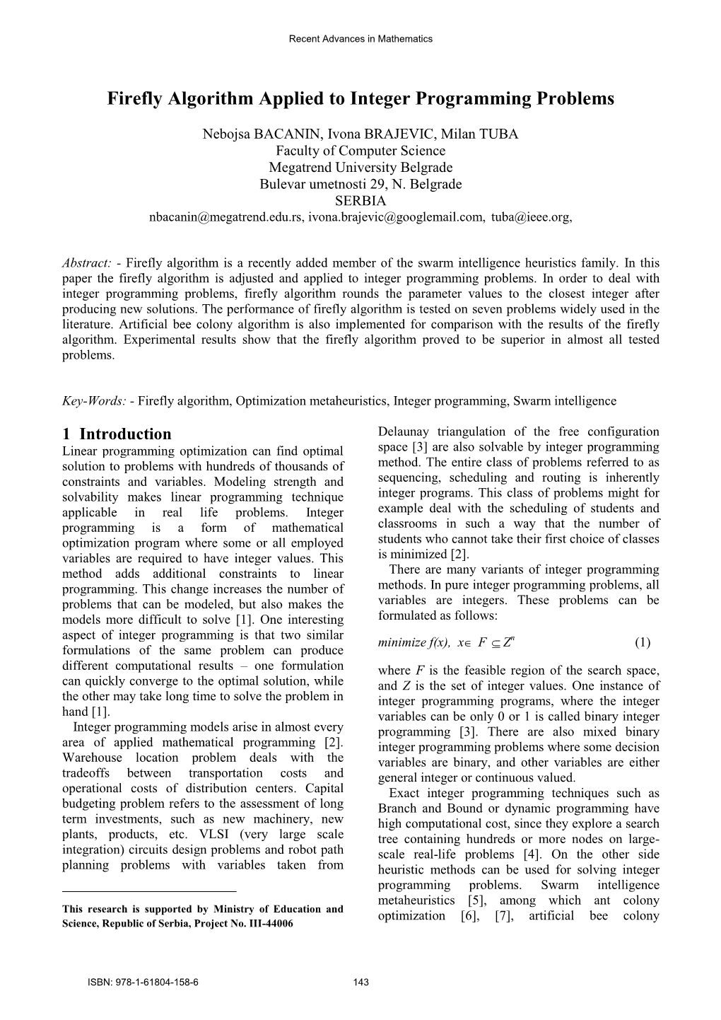 Firefly Algorithm Applied to Integer Programming Problems