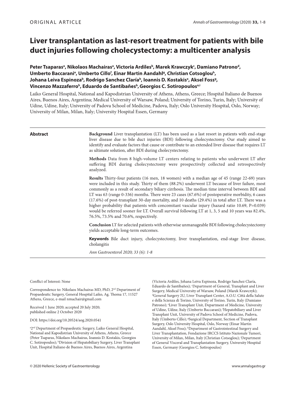 Liver Transplantation As Last-Resort Treatment for Patients with Bile Duct Injuries Following Cholecystectomy: a Multicenter Analysis