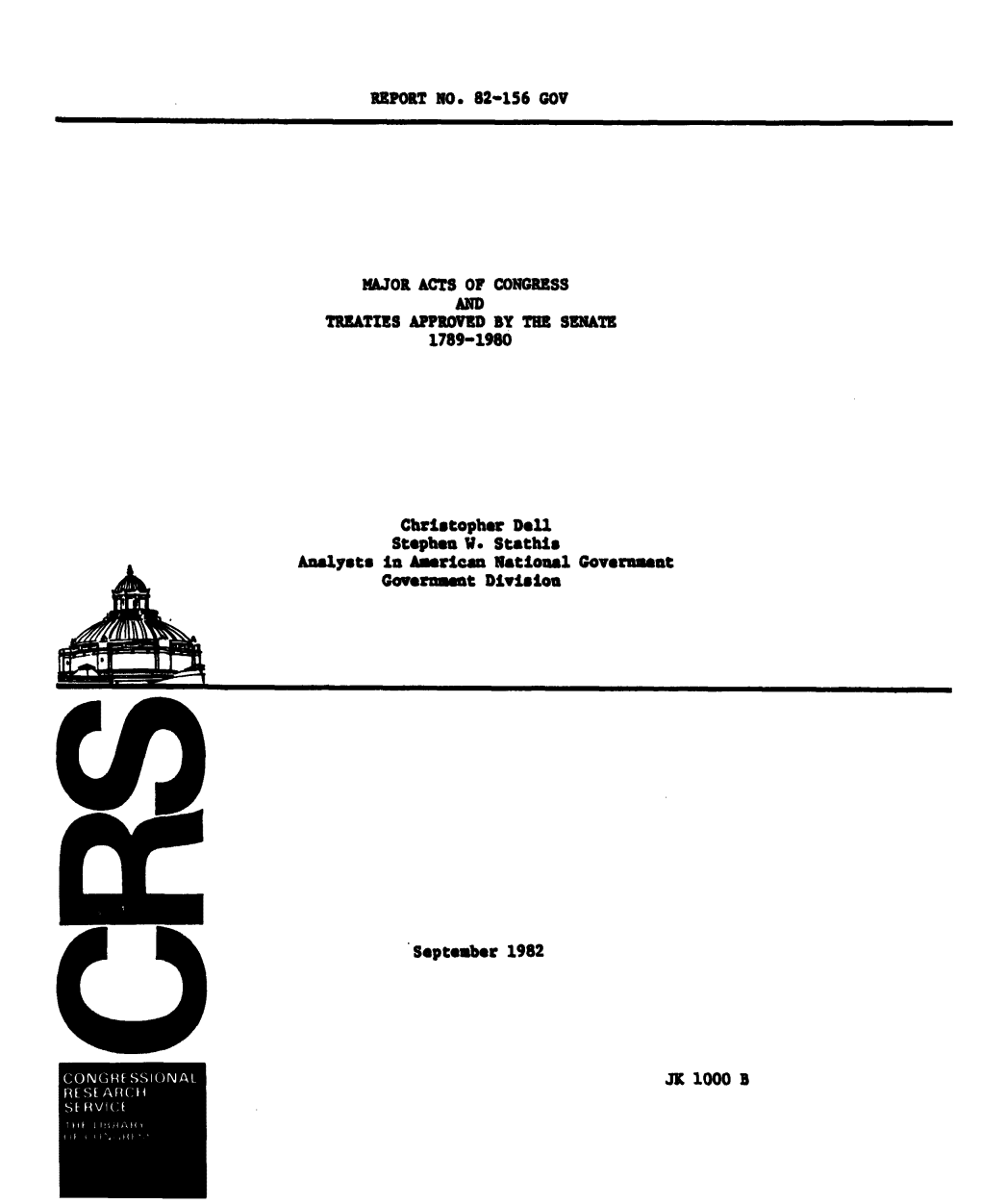 Report No. 82-156 Gov Major Acts of Congress And
