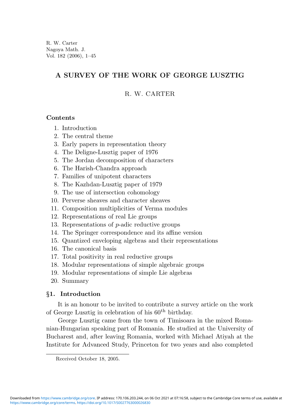 A Survey of the Work of George Lusztig