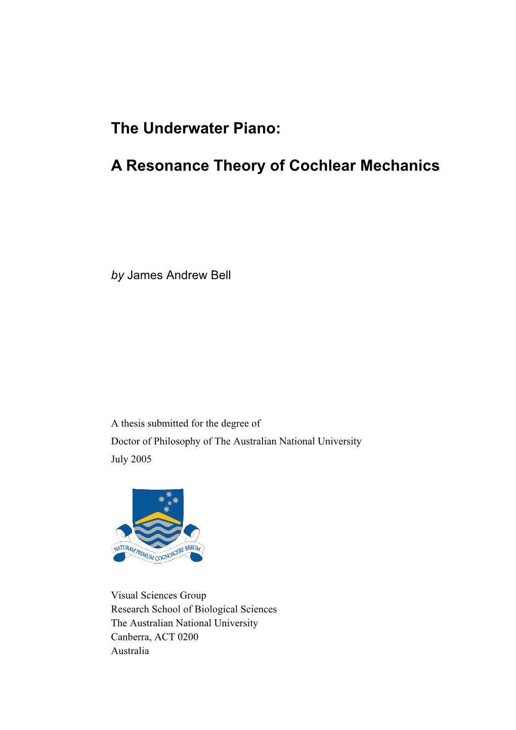 The Underwater Piano: a Resonance Theory of Cochlear Mechanics