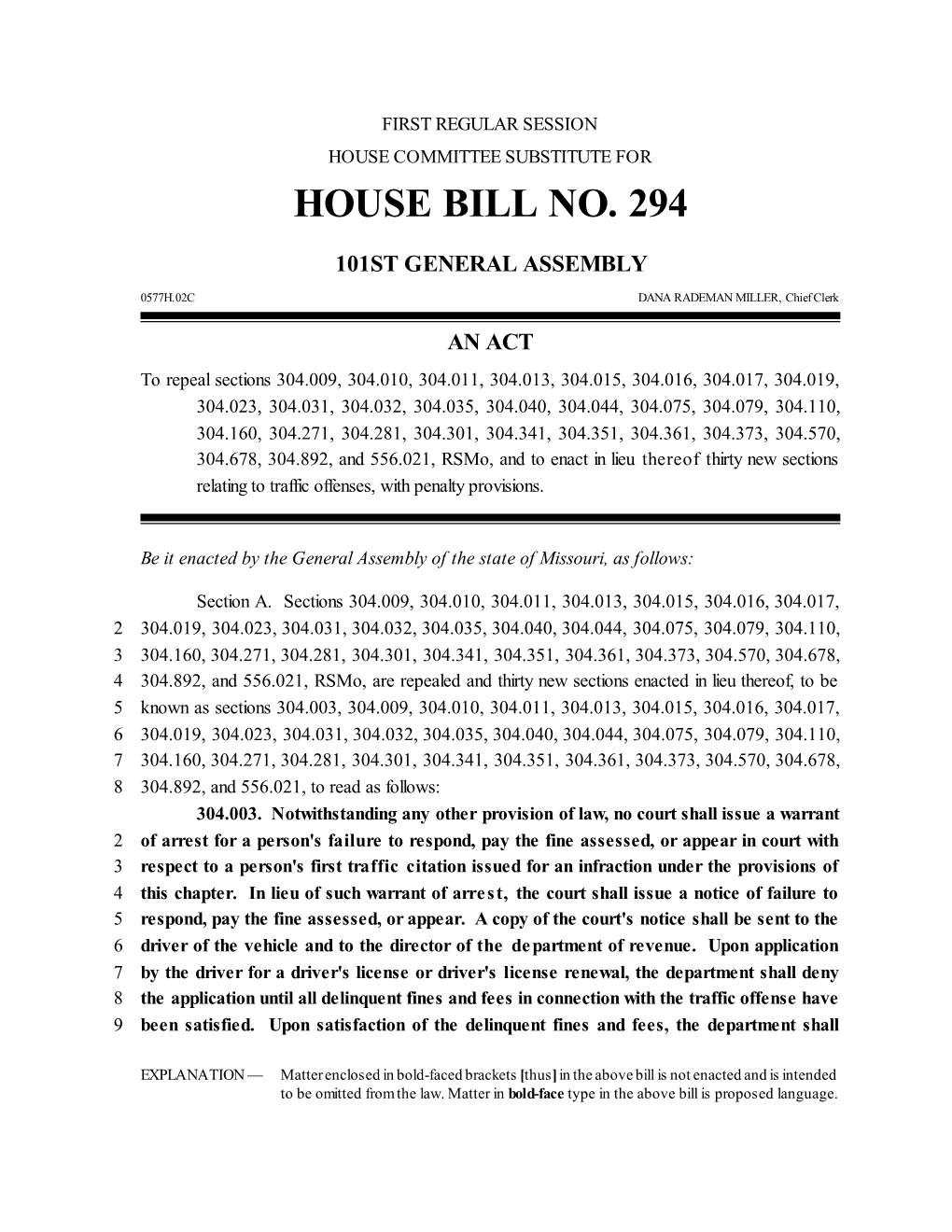 House Bill No. 294