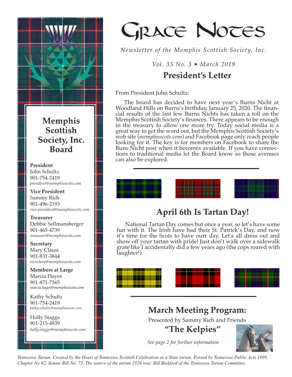 Grace Notes Newsletter of the Memphis Scottish Society, Inc