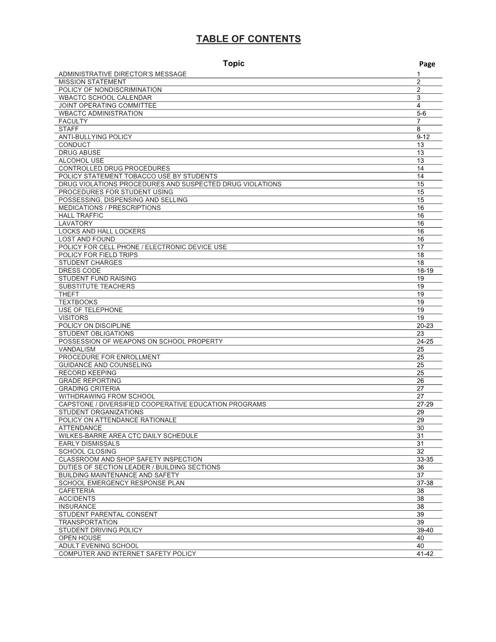 Table of Contents