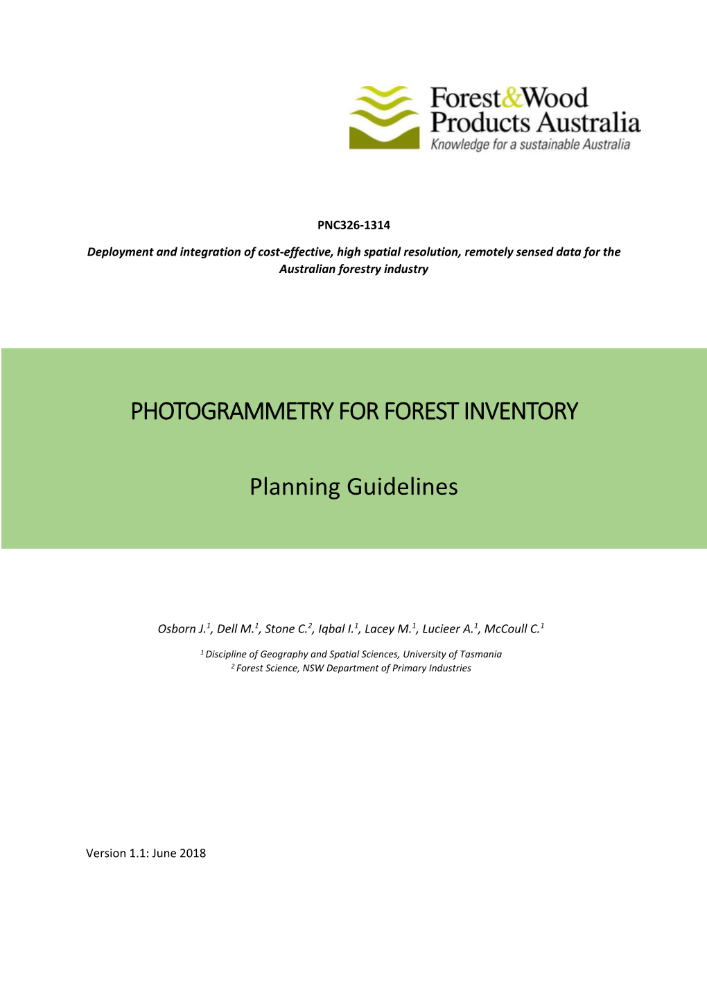 PHOTOGRAMMETRY for FOREST INVENTORY Planning Guidelines