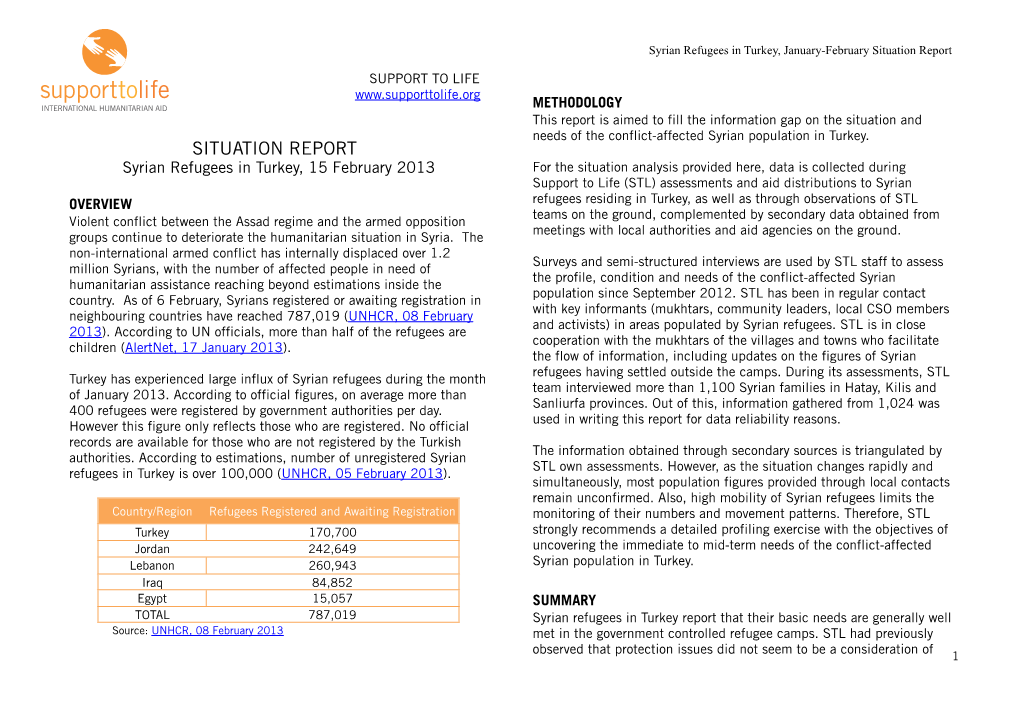 130213 Syrian Refugees in Turkey Sitrep V5