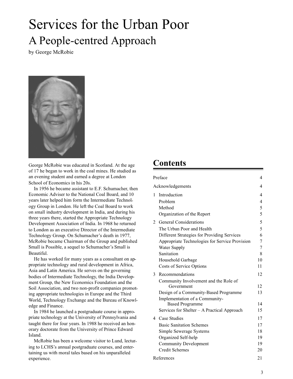 Services for the Urban Poor a People-Centred Approach by George Mcrobie