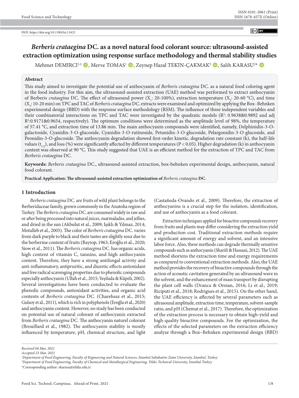 Ultrasound-Assisted Extraction Optimization Using