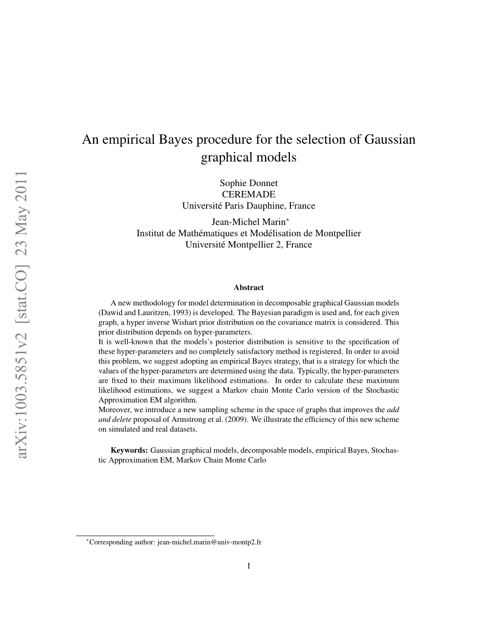 An Empirical Bayes Procedure for the Selection of Gaussian Graphical Models