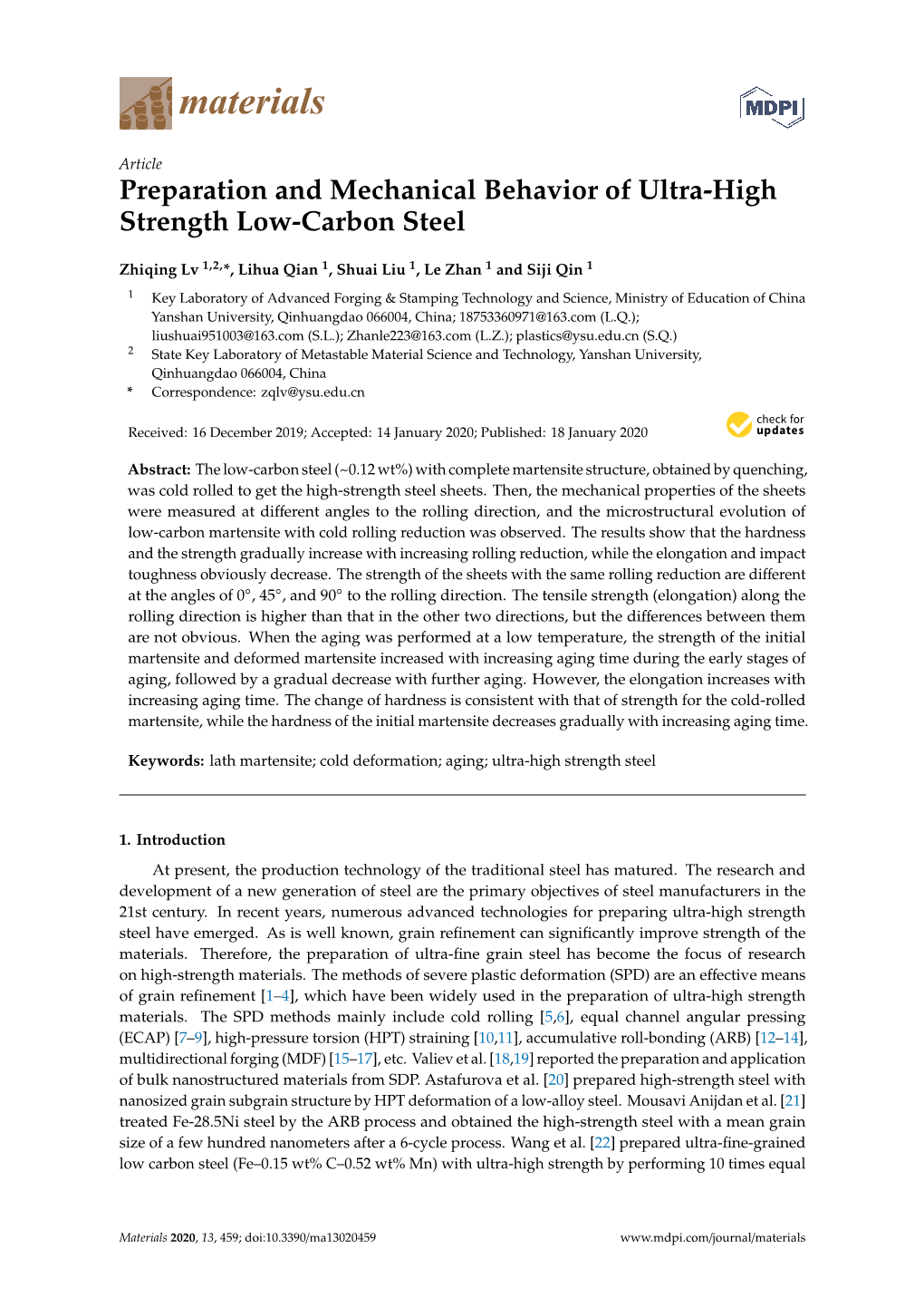 Preparation and Mechanical Behavior of Ultra-High Strength Low-Carbon Steel