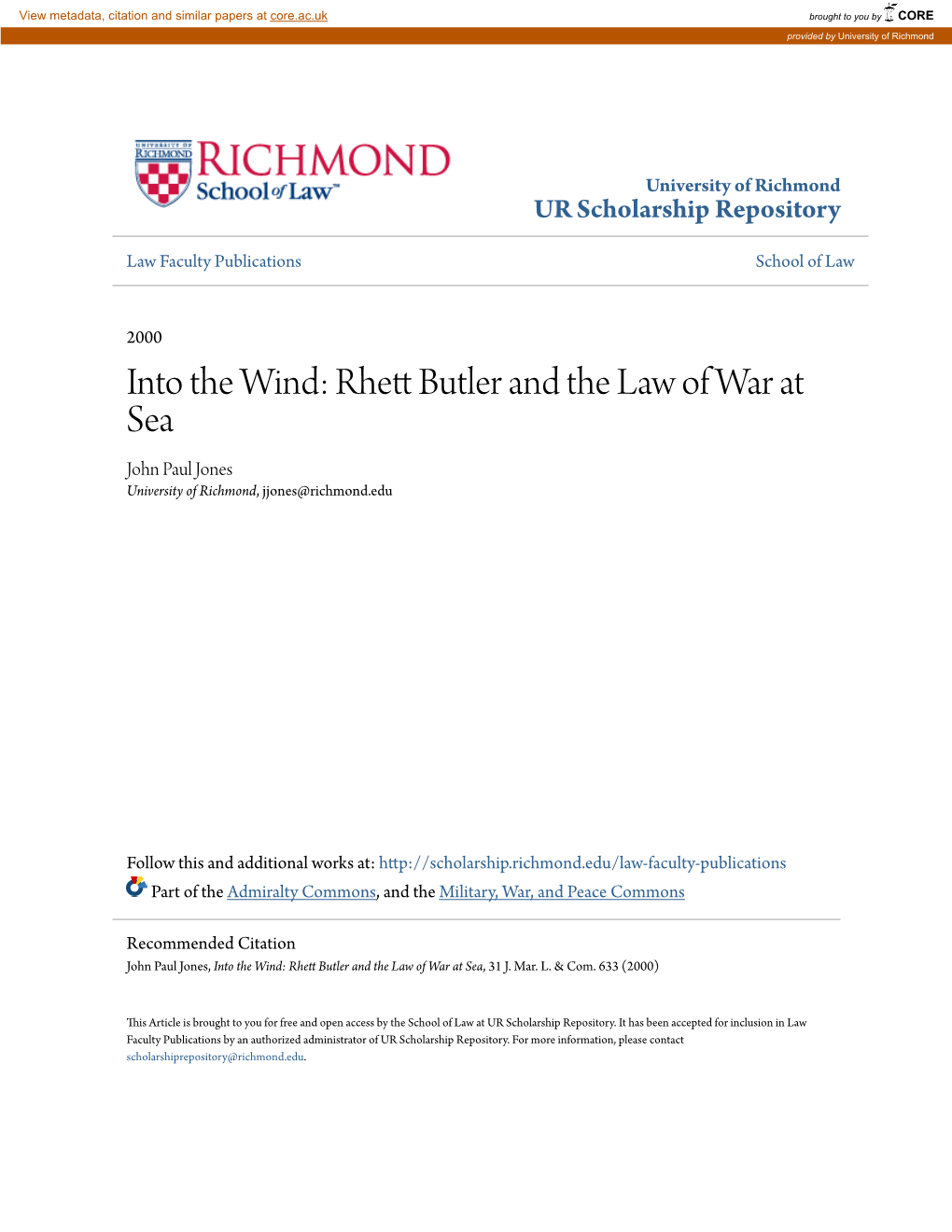 Rhett Butler and the Law of War at Sea