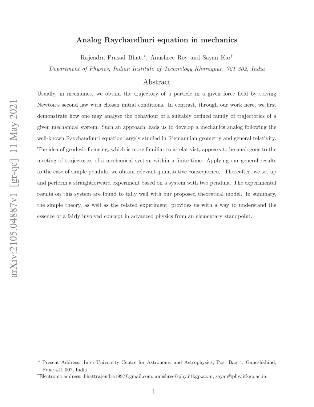 Analog Raychaudhuri Equation in Mechanics [14]