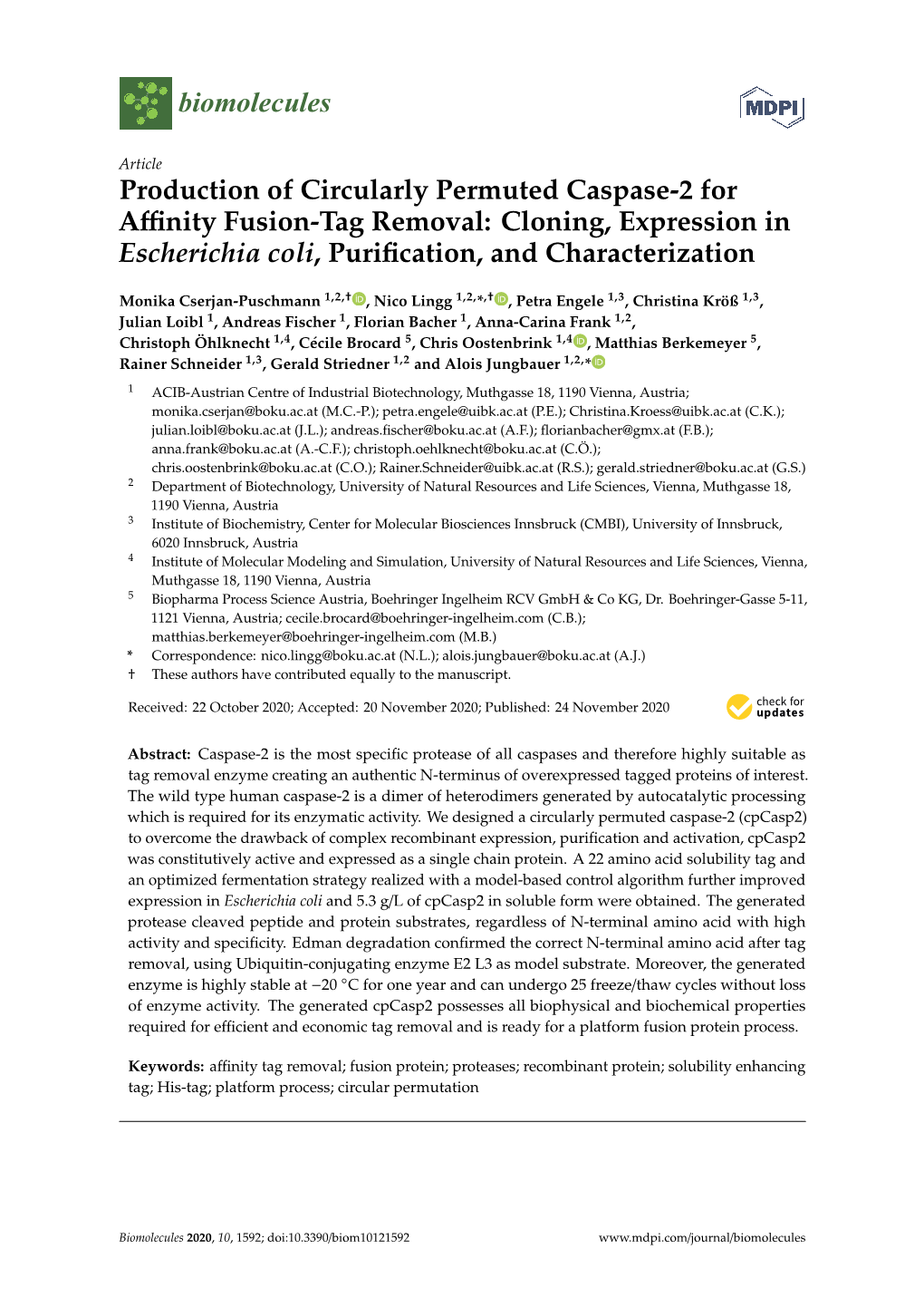 Production of Circularly Permuted Caspase-2 for Affinity Fusion-Tag